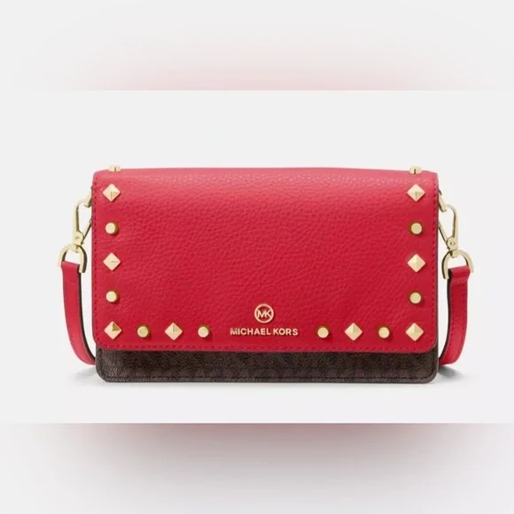MICHAEL KORS JET SET CHARM SMALL STUDDED CELLPHONE CROSSBODY BAG